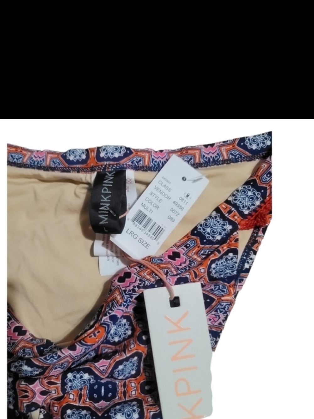 MINKPINK - Large Pink, Navy & Orange Paisley Bikini Bottoms with Lace Trim - Picture 4 of 5